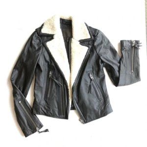 Joie Ailey Shearling Trim Leather Jacket